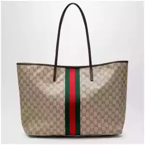 GUCCI Large Tribeca shopping tote in GG canvas, brown