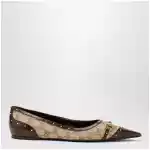 GUCCI Savoy ballet flats in GG fabric and leather in beige sand/brown