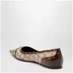 GUCCI Savoy ballet flats in GG fabric and leather in beige sand/brown
