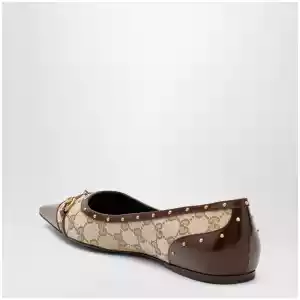 GUCCI Savoy ballet flats in GG fabric and leather in beige sand/brown
