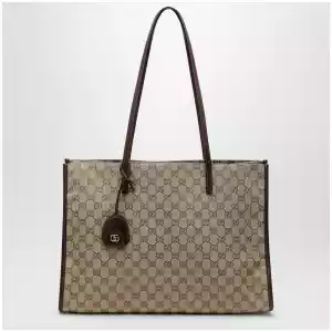 GUCCI Large London shopping bag in beige sand GG fabric