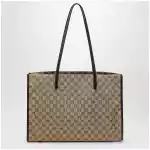 GUCCI Large London shopping bag in beige sand GG fabric