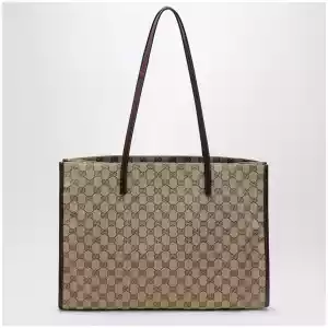 GUCCI Large London shopping bag in beige sand GG fabric