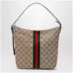GUCCI Medium Lunetta crossbody bag in beige sand GG fabric
