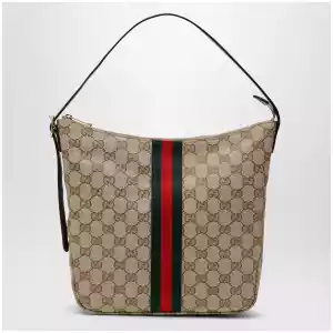 GUCCI Medium Lunetta crossbody bag in beige sand GG fabric