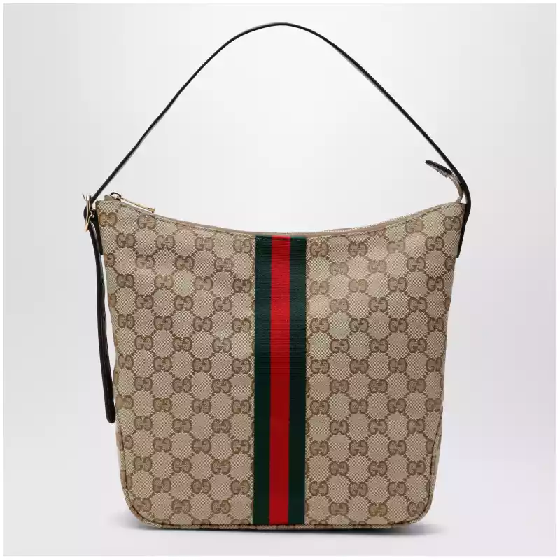 GUCCI Medium Lunetta crossbody bag in beige sand GG fabric