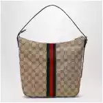 GUCCI Medium Lunetta crossbody bag in beige sand GG fabric