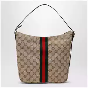 GUCCI Medium Lunetta crossbody bag in beige sand GG fabric