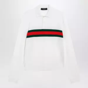 GUCCI White cashmere polo shirt with Web motif