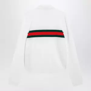 GUCCI White cashmere polo shirt with Web motif