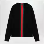 GUCCI Knitted cotton sweater with Web ribbon