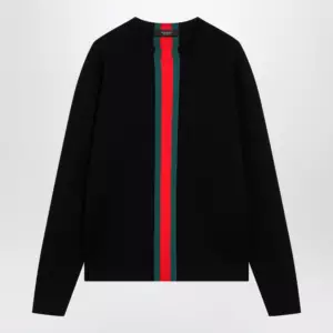 GUCCI Knitted cotton sweater with Web ribbon