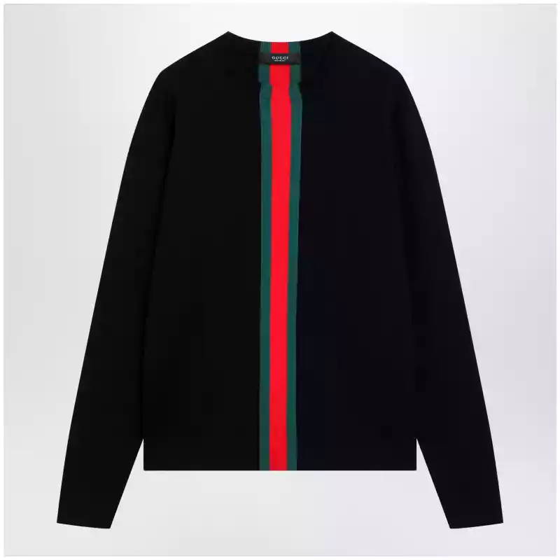 GUCCI Knitted cotton sweater with Web ribbon