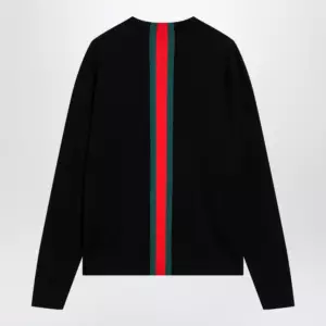 GUCCI Knitted cotton sweater with Web ribbon