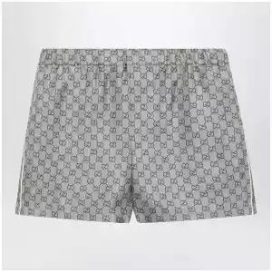 GUCCI Silk twill shorts with GG print in beige