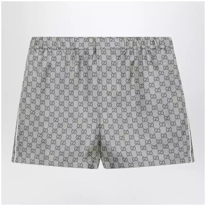 GUCCI Silk twill shorts with GG print in beige