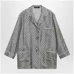 GUCCI Silk twill shirt with GG print in beige