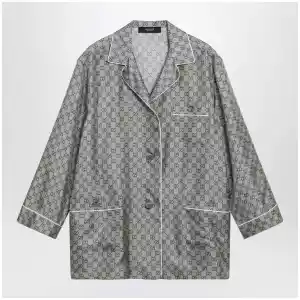 GUCCI Silk twill shirt with GG print in beige