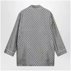 GUCCI Silk twill shirt with GG print in beige