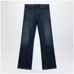 GUCCI Low-rise cotton denim Web tape trousers in blue