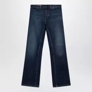 GUCCI Low-rise cotton denim Web tape trousers in blue