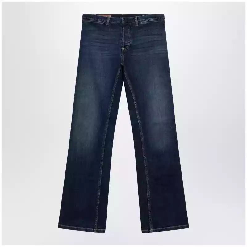 GUCCI Low-rise cotton denim Web tape trousers in blue