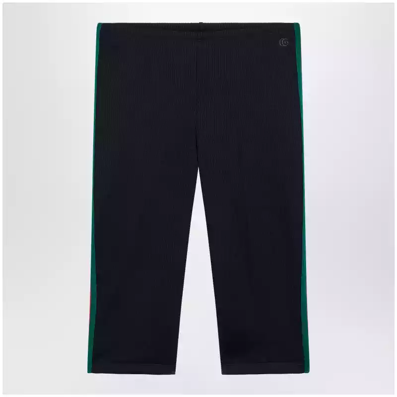 GUCCI Ribbed cotton jersey pants with Web, Blue Japan