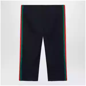 GUCCI Ribbed cotton jersey pants with Web, Blue Japan
