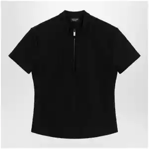 GUCCI Black GG jacquard jersey T-shirt with half zip
