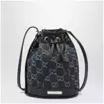 GUCCI Mini bucket bag with plaque in GG délavé denim, blue