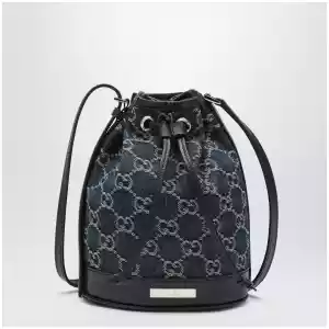 GUCCI Mini bucket bag with plaque in GG délavé denim, blue