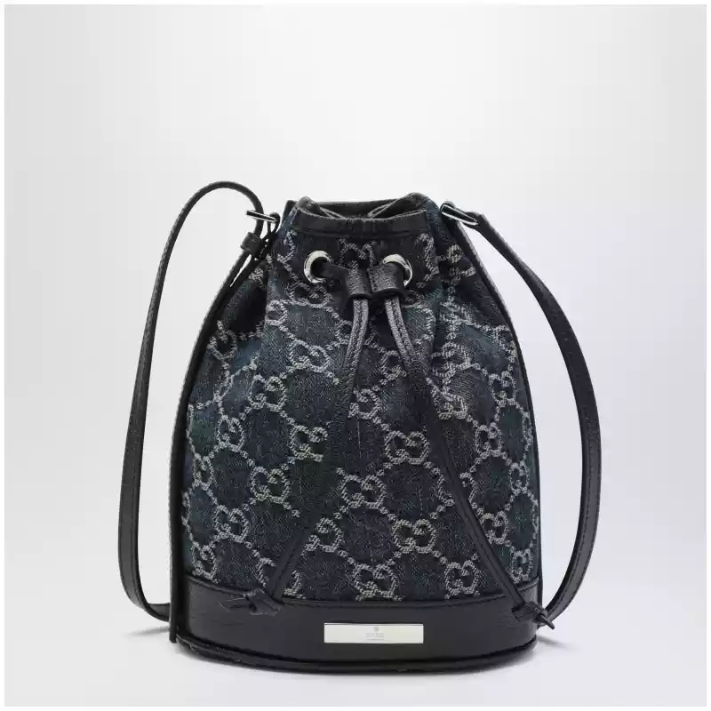 GUCCI Mini bucket bag with plaque in GG délavé denim, blue