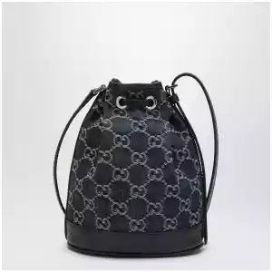GUCCI Mini bucket bag with plaque in GG délavé denim, blue