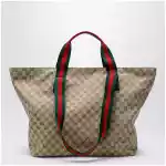 GUCCI Medium shopping bag in sand beige GG fabric