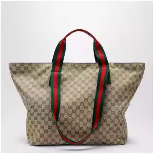 GUCCI Medium shopping bag in sand beige GG fabric