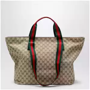 GUCCI Medium shopping bag in sand beige GG fabric
