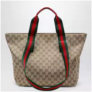 GUCCI Small shopping bag in sand beige GG fabric