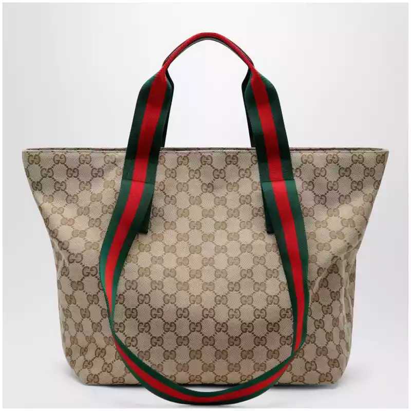 875941FAFV9_T_GUC-9653.a GUCCI Small shopping bag in sand beige GG fabric