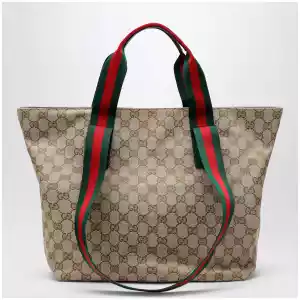 GUCCI Small shopping bag in sand beige GG fabric