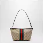 GUCCI Small pouch in sand beige GG fabric with Web stripe