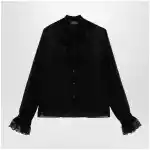GUCCI Black lightweight silk georgette shirt with lace