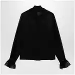 GUCCI Black lightweight silk georgette shirt with lace