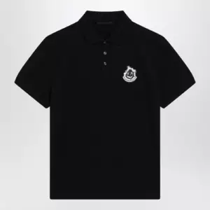 Moncler Black cotton piqué polo shirt with logo