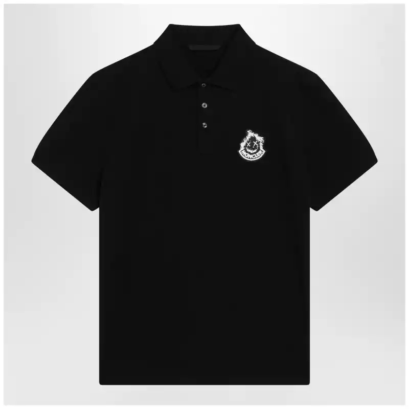 Moncler Black cotton piqué polo shirt with logo