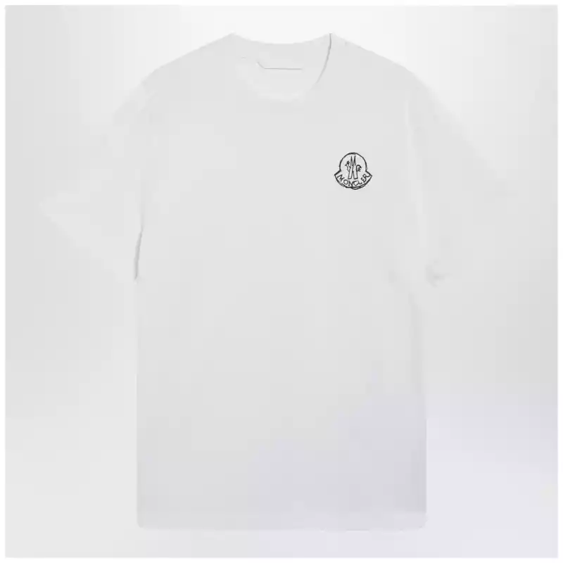 Moncler White cotton jersey T-shirt with logo patch
