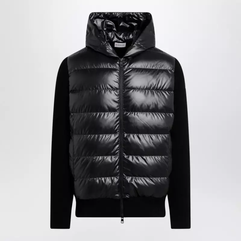 Moncler Black padded wool zip-up hoodie