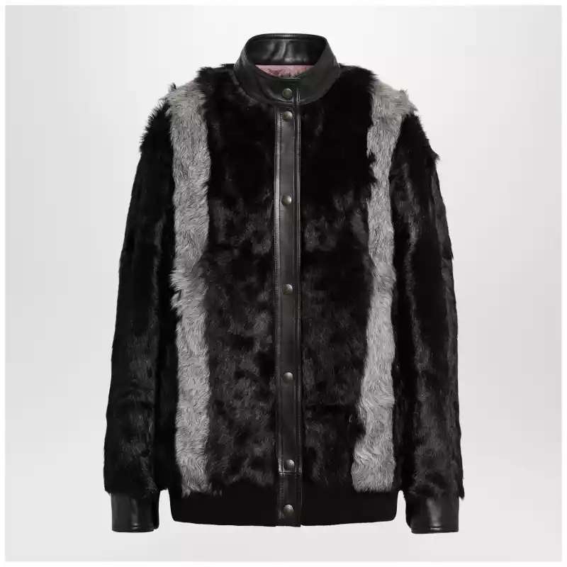 9B3NB26ZAAS_T_VALE-G51.x Valentino Black/Grey shearling and leather jacket