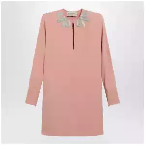 Valentino Pink silk short dress with embroidered bows