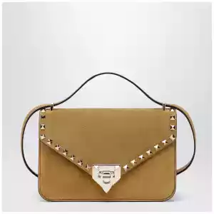 Valentino Garavani Rockstud Havana small crossbody bag in beige suede
