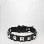 Valentino Garavani Black leather Rockstud bracelet with gold-tone studs